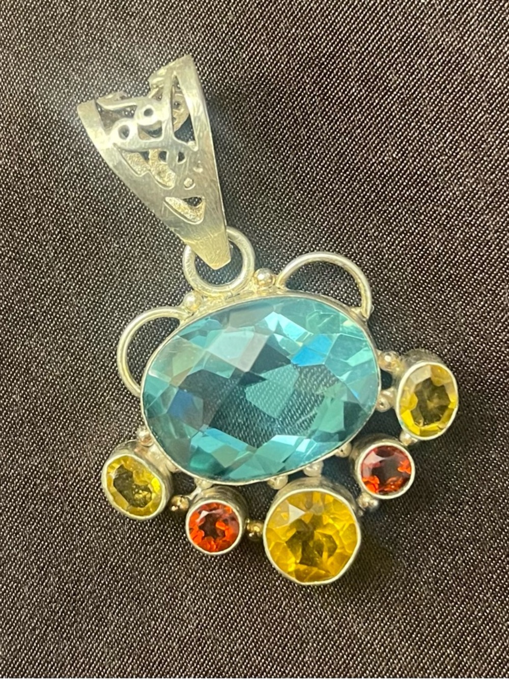 Multicolor Gemstone Pendant Necklace - Blue, Yellow & Red Accent